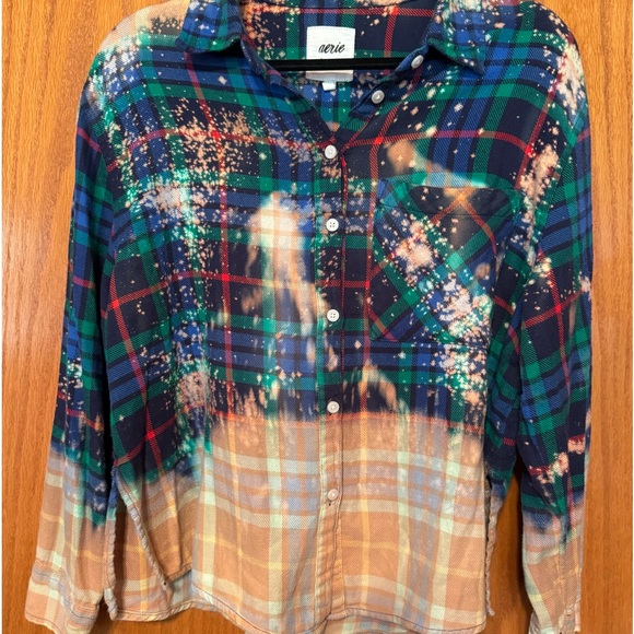 Hand bleached Aerie Flannel with Taylor Swift graphic tee Logo patch - Picture 3 of 3
